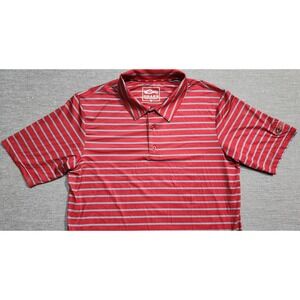 Drake Waterfowl Mens Performance Polo Shirt Red Grey Striped Short Sleeve Size S
